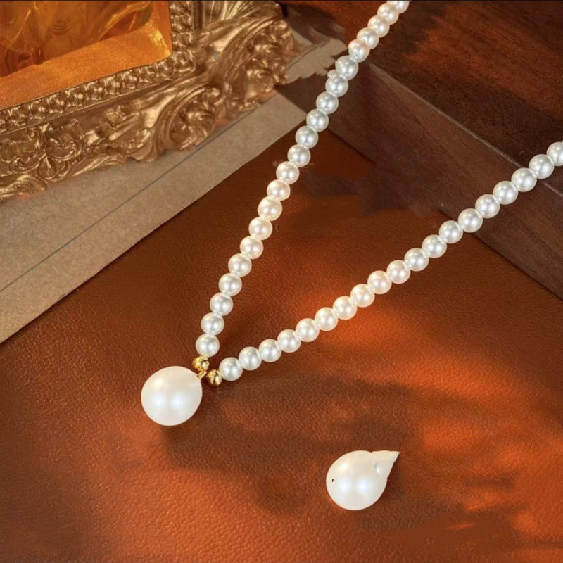 Korean Simple Pearl Pendant Necklace Elegant Retro Versatile 4MM Necklace Light Luxury High-end Sense Jewelry for Women