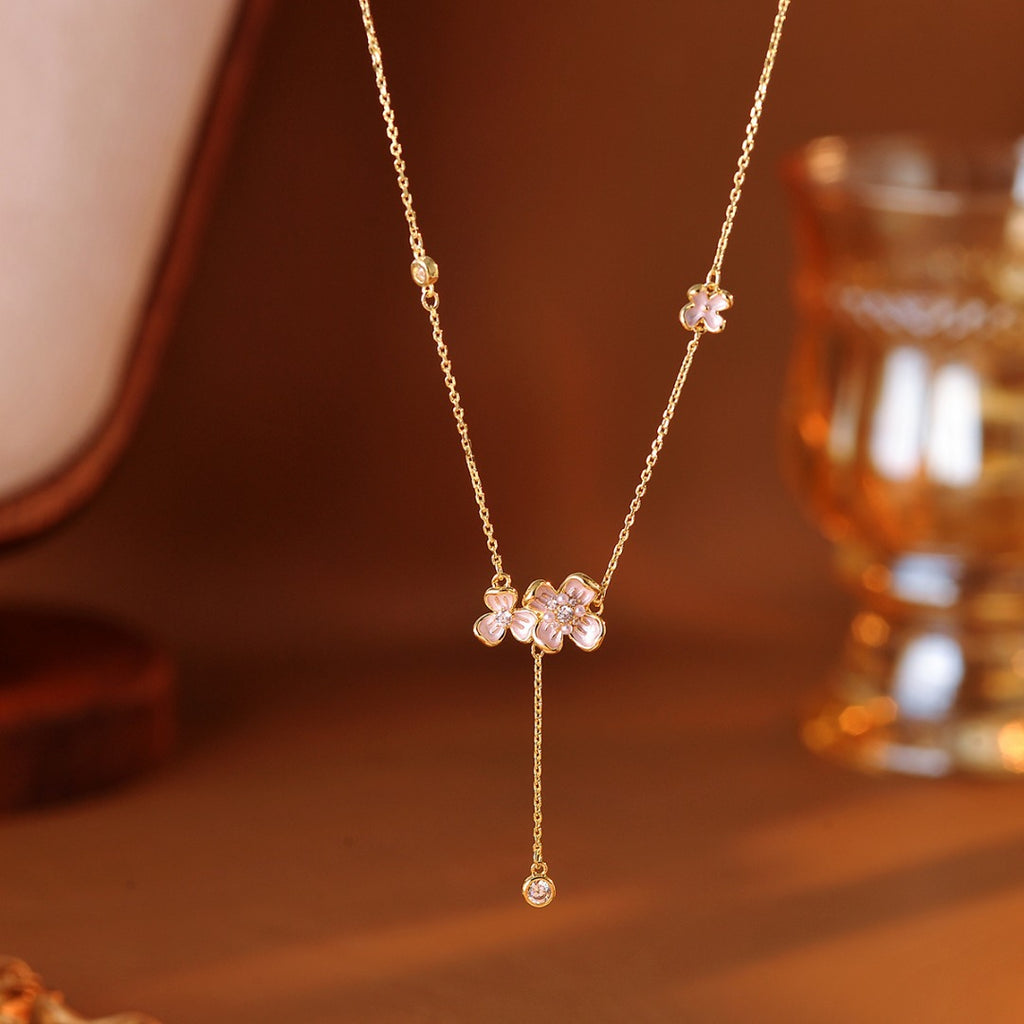 Real Gold Plated Flower Necklace Earrings Bracelet Jasmine Flower High-end Light Luxury Niche Necklace Jewelry