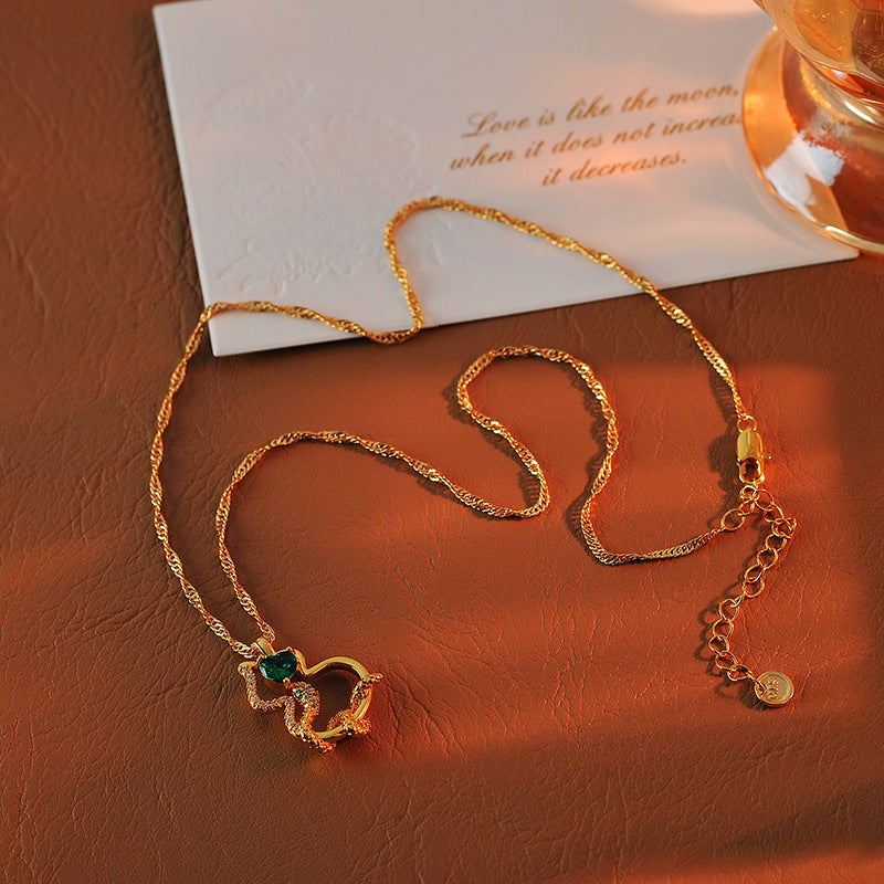 Original Design Light Luxury Micro Inlaid Zircon Snake Year Necklace Versatile Elegant Simple Gourd Collarbone Chain