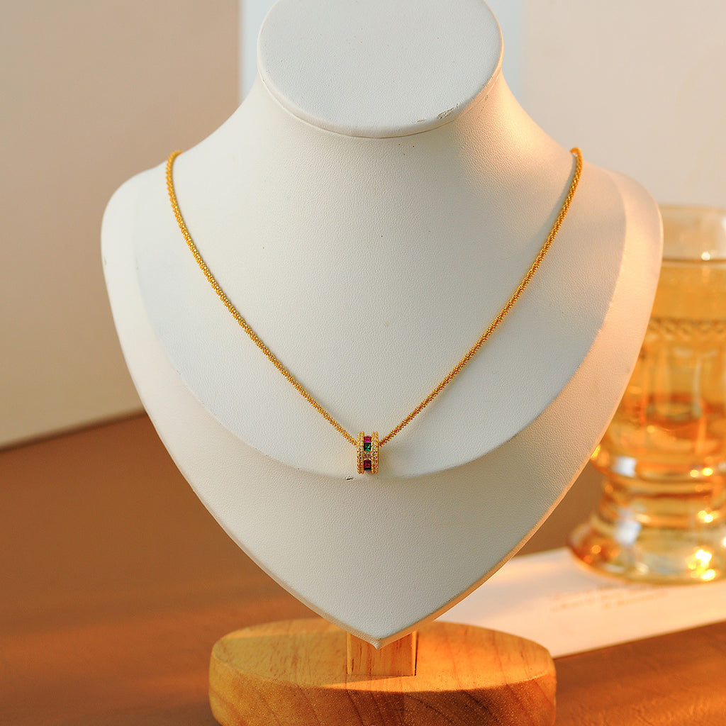 Slim Waist Colorful Cylinder Inlaid Zircon Necklace Simple Elegant Versatile Gold Flake Snowflake Choker