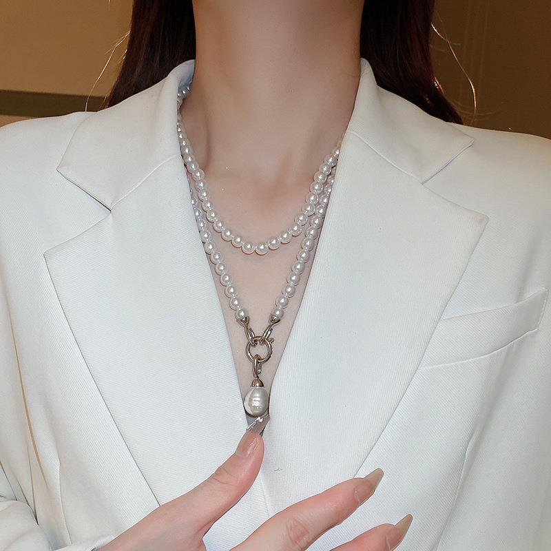 Niche Design ~ Trendy Avant-Garde Body Chain Pearl Gyro Necklace Suit Sweatshirt Accessory Chain Crossbody Versatile for Women