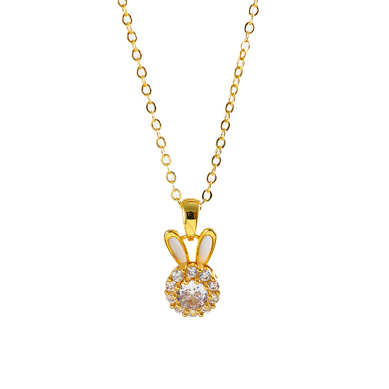 Sweet Fresh Cute Rotatable Rabbit Necklace Light Luxury Niche Super Flash Full Diamond Clavicle Chain