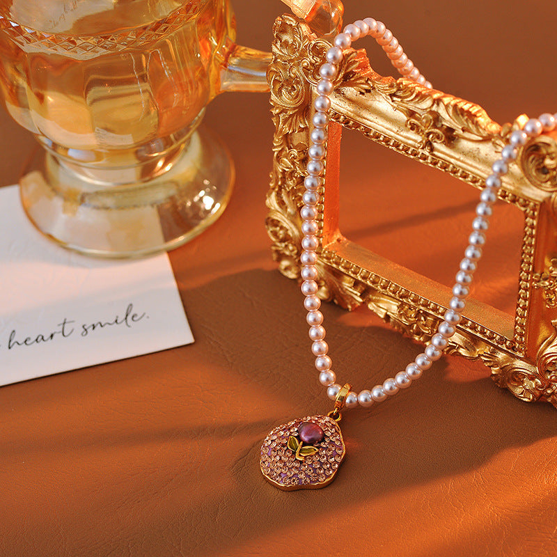 New Pearl Flower Necklace Full Inlaid with Colorful Zircon Purple Flower Necklace Fashionable Elegant High-end Necklace for Women