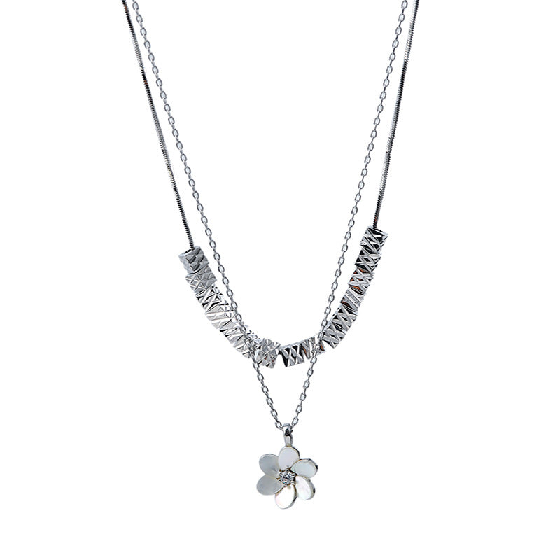 Light Luxury Niche Square Double Layer Stacked Flower Necklace Simple Elegant High-end Versatile Collarbone Chain Qixi Festival Gift
