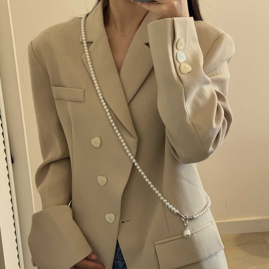 Niche Design ~ Trendy Avant-Garde Body Chain Pearl Gyro Necklace Suit Sweatshirt Accessory Chain Crossbody Versatile for Women