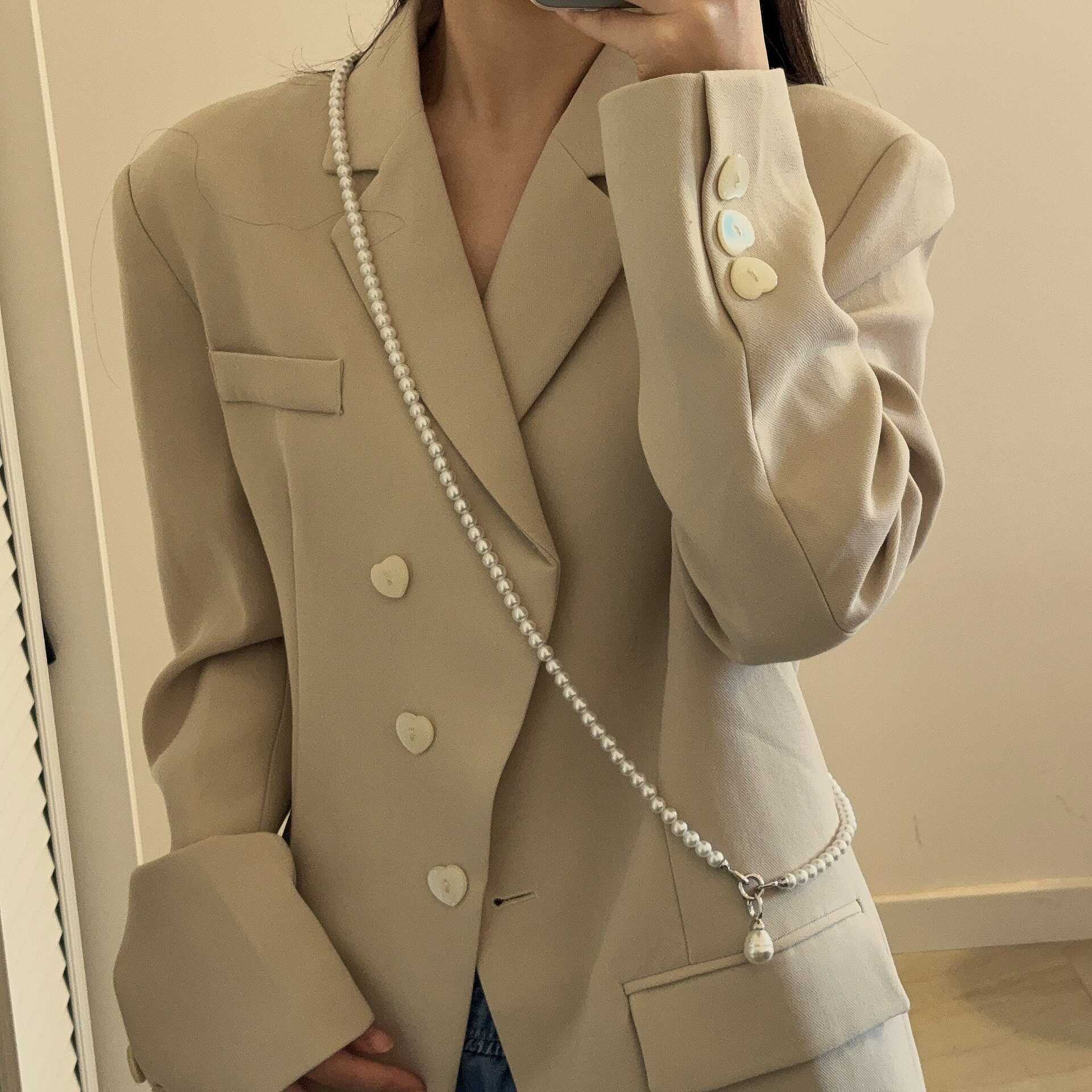 Niche Design ~ Trendy Avant-Garde Body Chain Pearl Gyro Necklace Suit Sweatshirt Accessory Chain Crossbody Versatile for Women