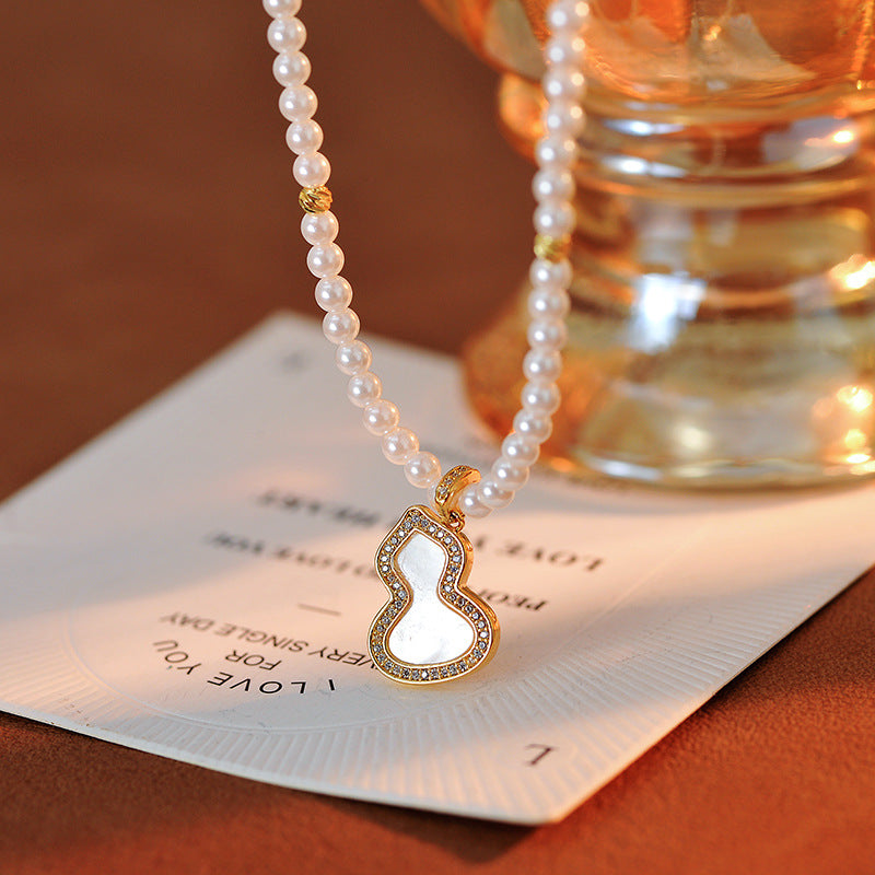 Natural Shell Gourd Shijia Pearl Necklace for Women Elegant Exquisite Necklace Light Luxury Sense Temperament Chain New Chinese Style
