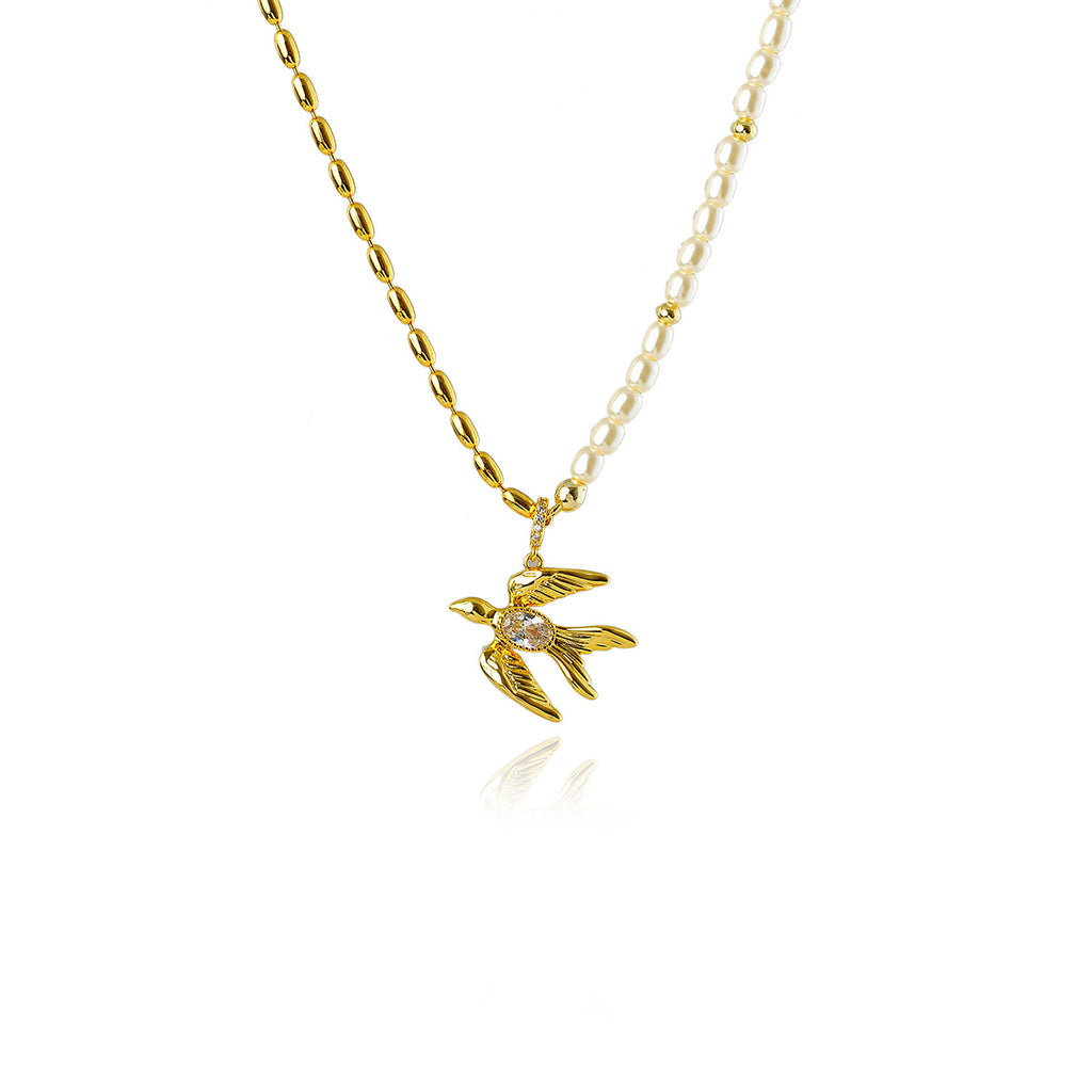 Niche Design Real Gold Plated Gold Swallow Necklace Pendant Micro Inlaid Zirconia Clavicle Chain Swallow Necklace
