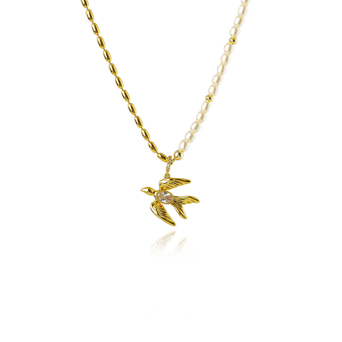 Niche Design Real Gold Plated Gold Swallow Necklace Pendant Micro Inlaid Zirconia Clavicle Chain Swallow Necklace