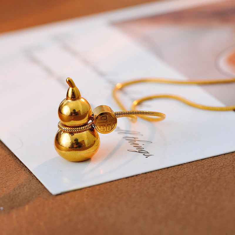 Premium Chinese Style Lucky Gourd Necklace INS Light Luxury High-End Original Design Copper Gold-Plated Clavicle Chain