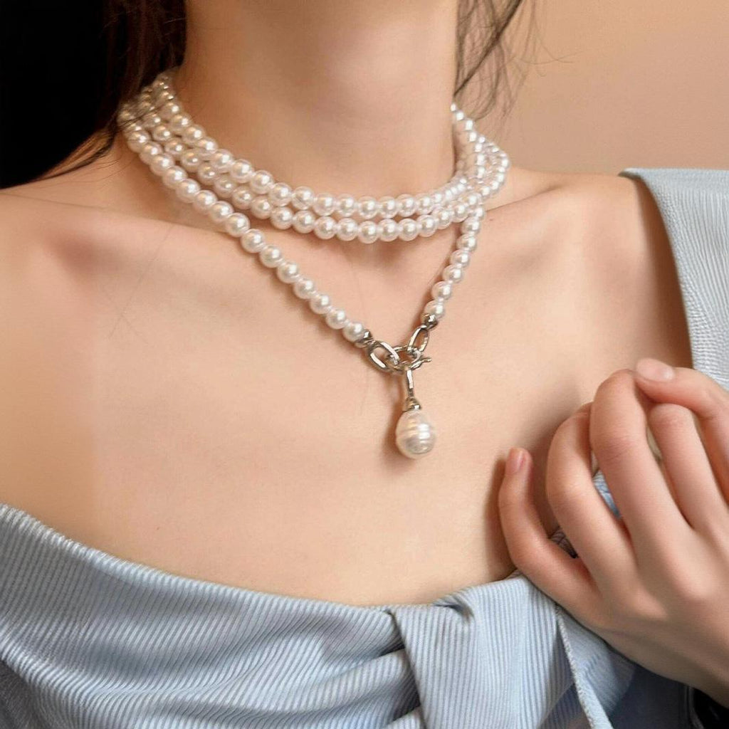 Niche Design ~ Trendy Avant-Garde Body Chain Pearl Gyro Necklace Suit Sweatshirt Accessory Chain Crossbody Versatile for Women