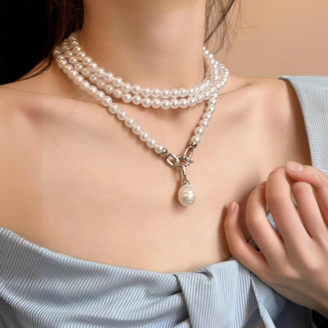 Niche Design ~ Trendy Avant-Garde Body Chain Pearl Gyro Necklace Suit Sweatshirt Accessory Chain Crossbody Versatile for Women