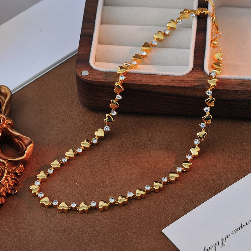 High Version Real Gold New Fashion Niche Design Heart Necklace for Women, Personalized Simple High-end Collarbone Chain
