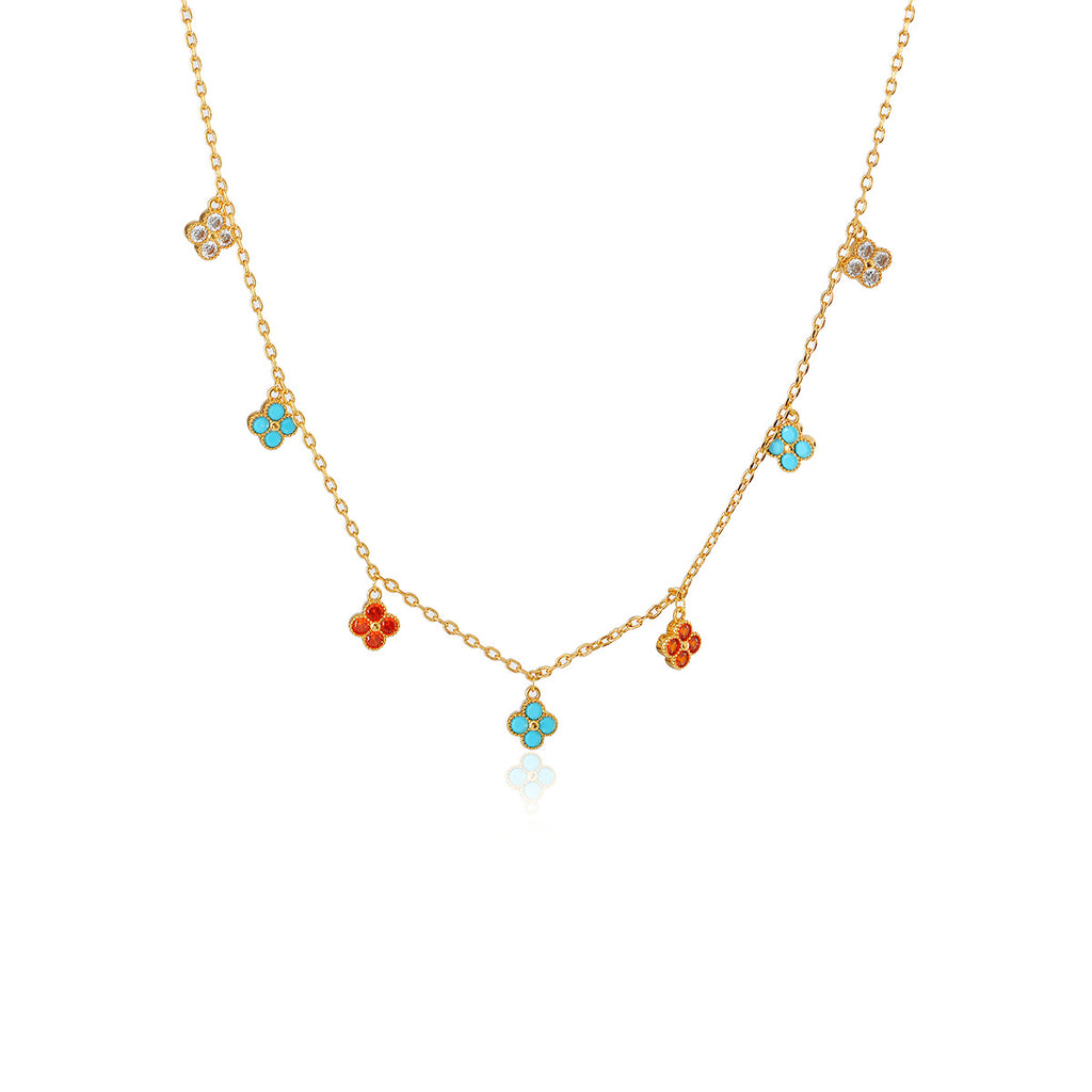 High Version European and American Trend Fresh Flower Earrings Inlaid with Colorful Small Diamonds Multi-Drop Necklace Earrings