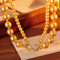 Eight Blessings Double Layer Stacked Pearl Necklace New Accessory Chain Light Luxury High-end Gold Style