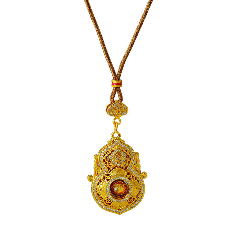 Gold-Plated Life's Four Beauties Rotating Gourd Pendant Imitation Gold Heritage Palace Pendant Fortune and Prosperity Rotating Necklace