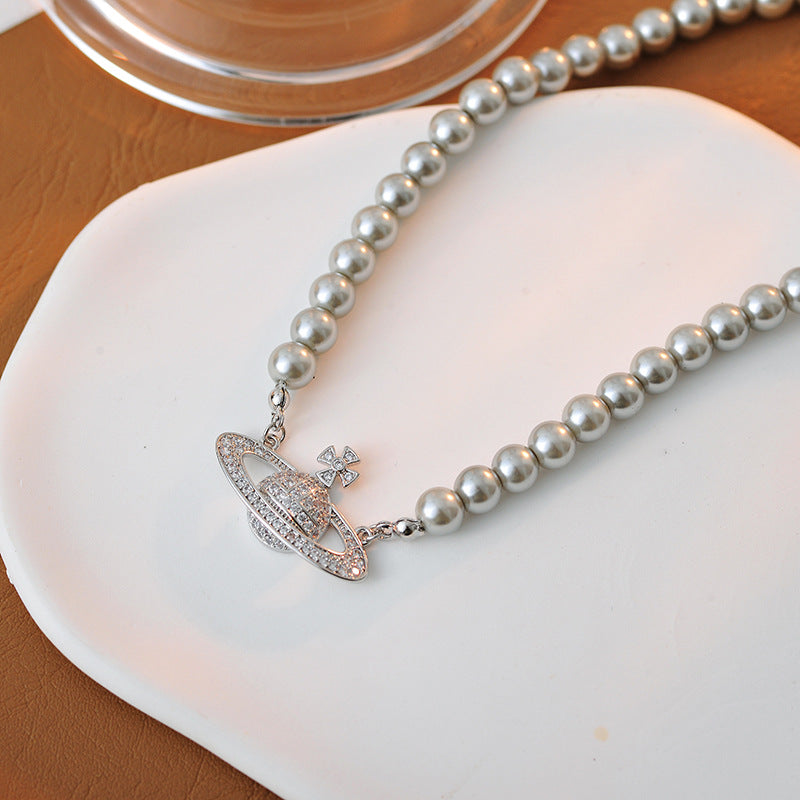 Korean Version Fashion Simple Chanel Micro Inlaid Letter Necklace Light Luxury High-end Niche Design Sense Collarbone Chain Sweater Chain