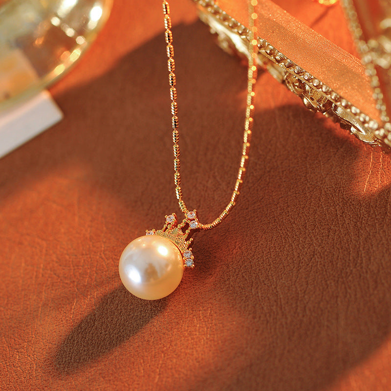 Dream Castle Princess Necklace French Court Style Shijia Pearl Collarbone Chain 18K Gold Plated Pearl Earrings Set for Women