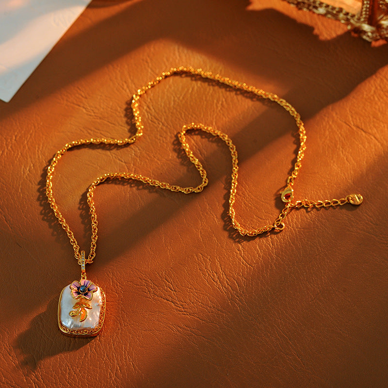 Monet Garden Vintage Necklace Natural Baroque Pearl Light Luxury Bead Retro Oil Painting Style Collarbone Chain One Piece