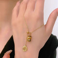 Fortune Lucky Charm Small Gold Brick Necklace for Women, Niche Design, High-end Feel, Titanium Steel, Non-fading, Adjustable Pull Chain, Collarbone Chain