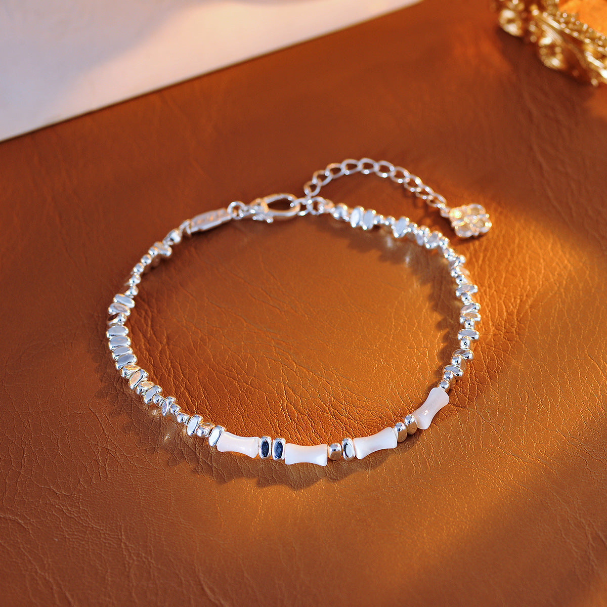 Bamboo Knot Silver Fragment Bracelet for Women New Chinese Style Versatile Retro Design Mother-of-Pearl Beaded Necklace