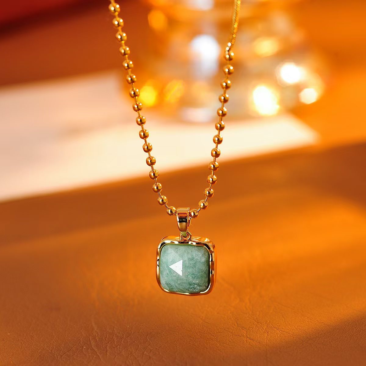 Niche Design Blue Green Square Pendant Necklace Earrings Vintage Versatile High-end 2025 New Neck Chain