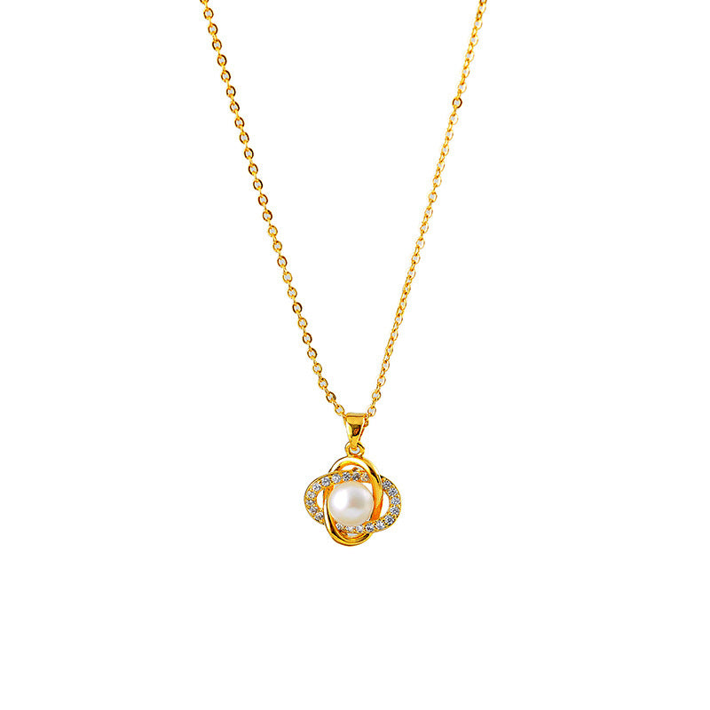 Design Sense Hollow Pearl Pendant Necklace for Women New Hot-Selling Light Luxury Choker Niche Collarbone Chain Accessories