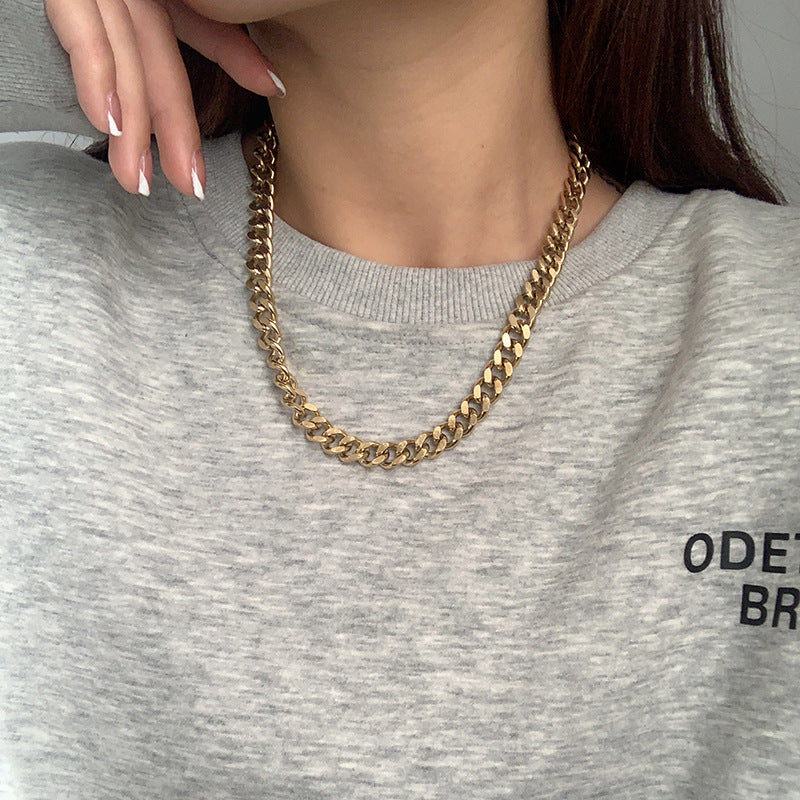 Fashionable Titanium Steel Thick Chain Necklace INS Internet Celebrity Metal Style Retro Choker Collarbone Chain Trend