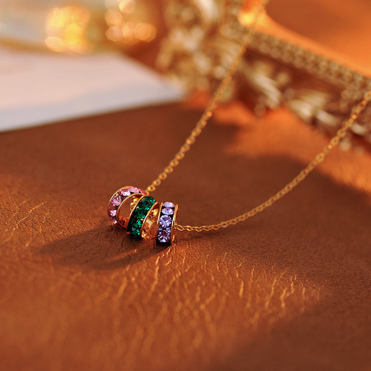 Hot-Selling [Spring and Prosperity] French Classic Fashion Versatile Colorful Circle Pendant Necklace Earrings