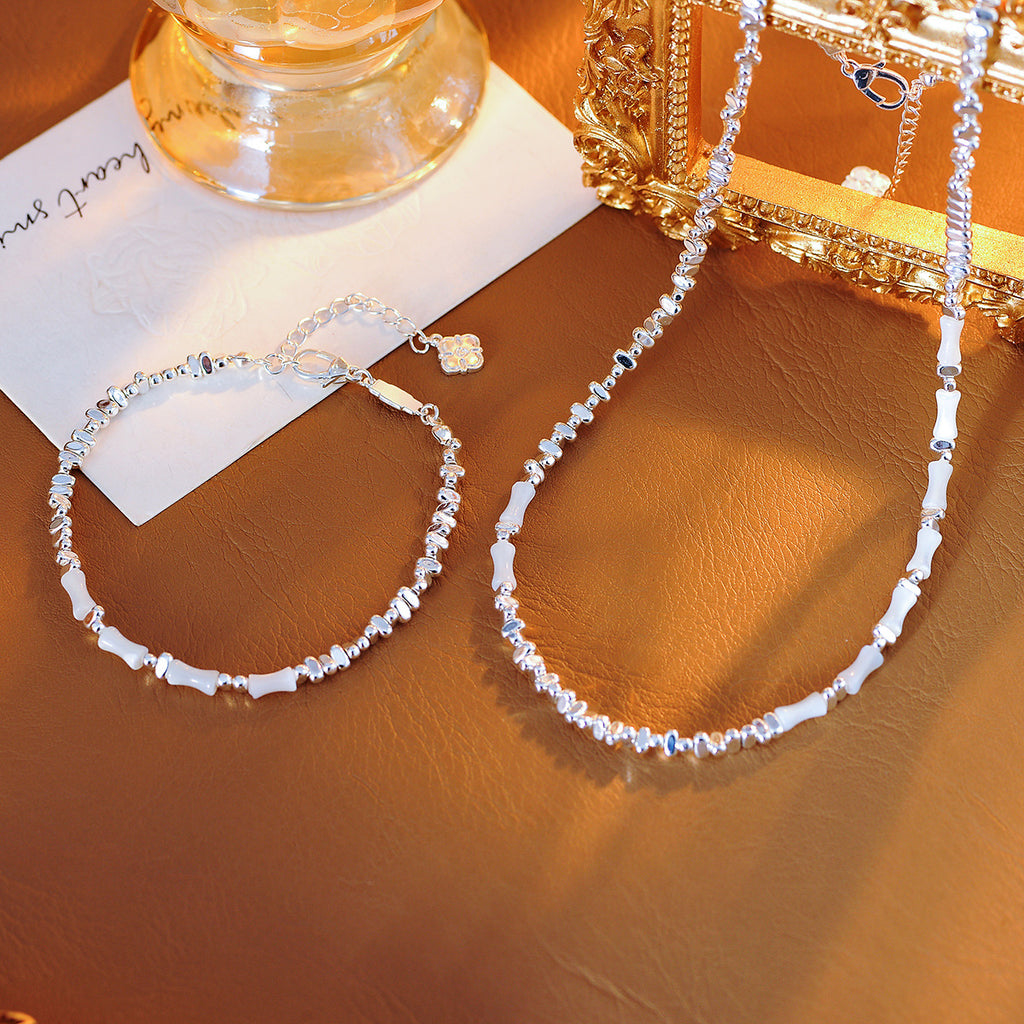 Bamboo Knot Silver Fragment Bracelet for Women New Chinese Style Versatile Retro Design Mother-of-Pearl Beaded Necklace