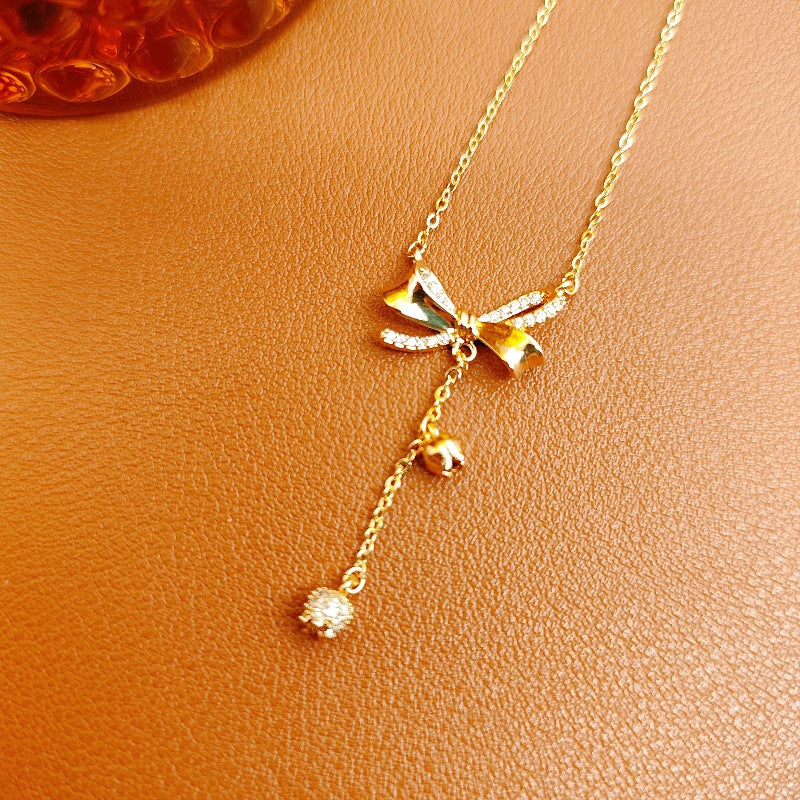 Butterfly Knot Tassel Lily of the Valley Pendant Necklace for Women, Niche Design, Light Luxury, Versatile, High-End Collarbone Chain