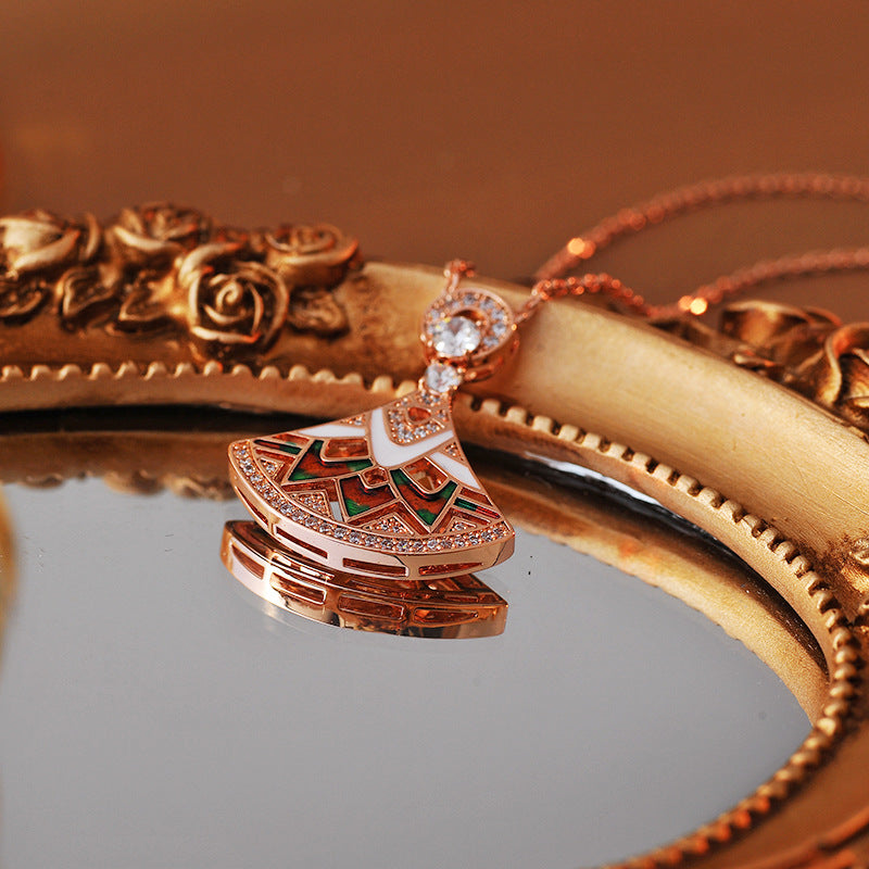 European and American Fashion Retro 18K Rose Gold Plated Fan-Shaped Gradient Enamel Craft Personality Simple Women's Fashion Necklace