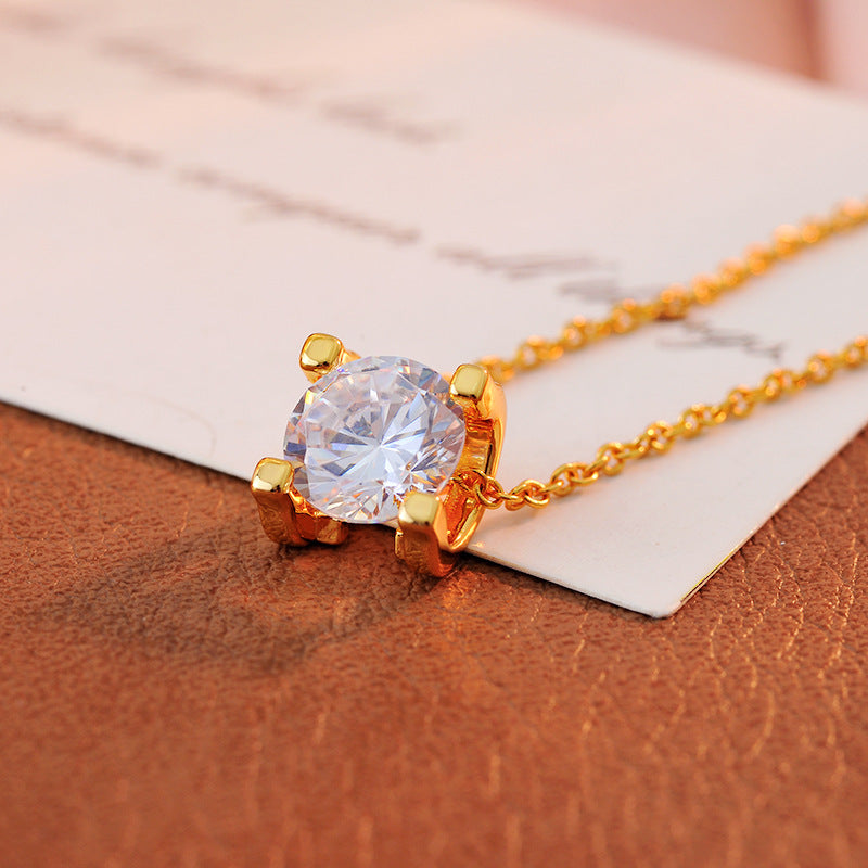 Fashion Versatile High-End Light Luxury Necklace Ultra Shiny Four-Claw Bullhead Zircon Collarbone Chain Elegant Petite Necklace for Women