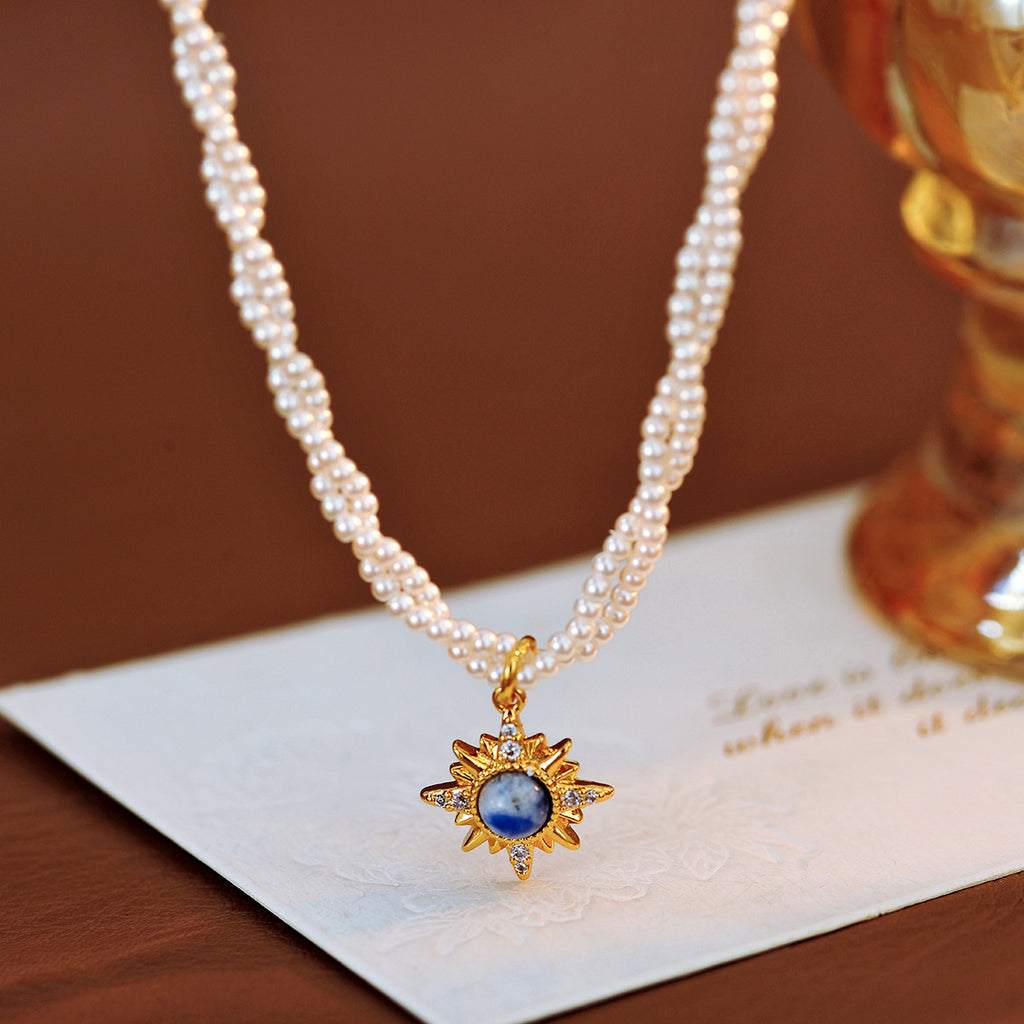 Classic Double Layer Stacked Blue Galaxy Collarbone Chain High-end Eight-pointed Star Exquisite Niche Women's Necklace Braided Chain