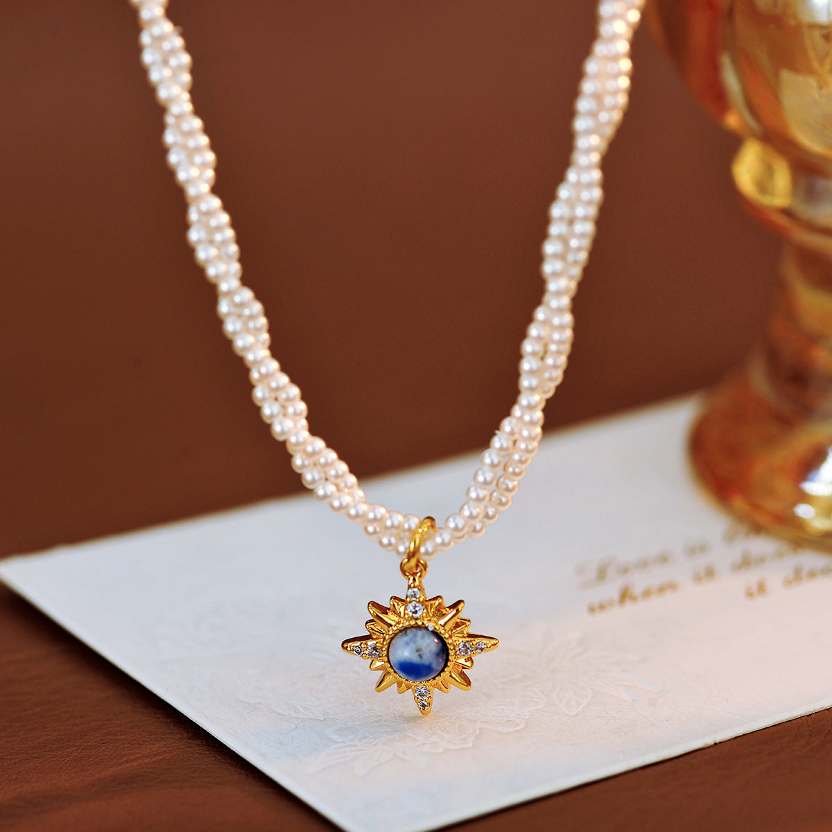 Classic Double Layer Stacked Blue Galaxy Collarbone Chain High-end Eight-pointed Star Exquisite Niche Women's Necklace Braided Chain