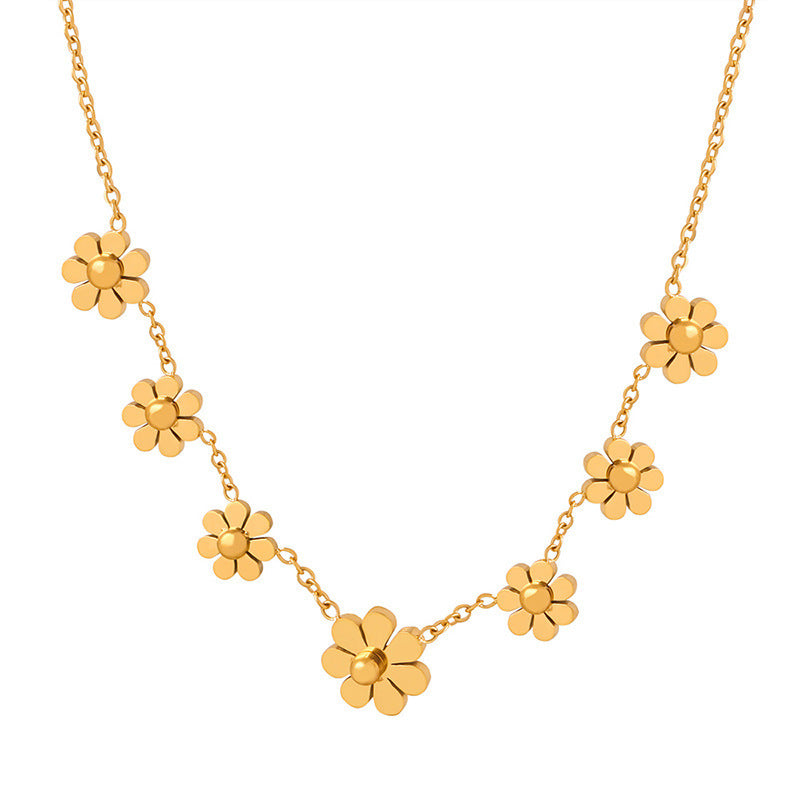 Necklace for Women, Niche Design, High-End Light Luxury Sunflower Daisy Gold Collarbone Chain, 2025 Summer Titanium Steel Choker