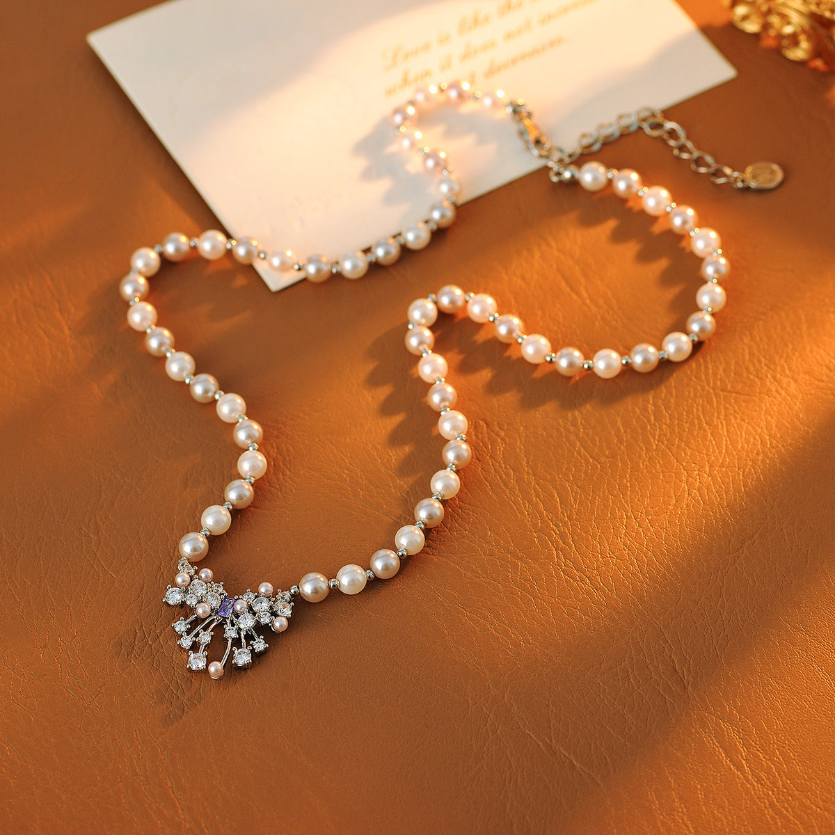 French Retro Shijia Pearl Necklace Light Luxury Niche Tassel Bowknot Choker Fashion Collarbone Chain