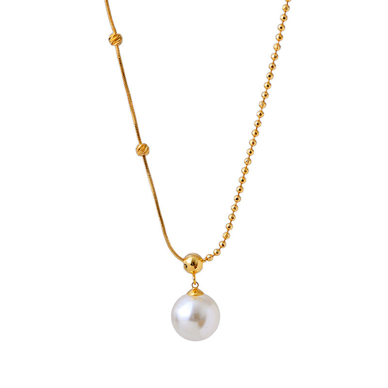 High Version Light Luxury Niche 18K Real Gold Plated Collarbone Chain Necklace with Bead Pendant Versatile High-End Feel