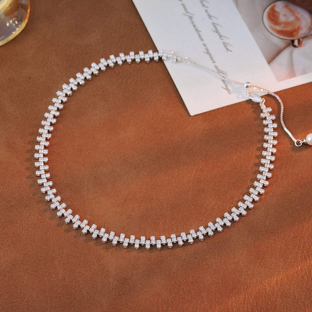 Cross-border Hot-Selling European Style Fashion High-End Light Luxury Irregular Reversible Square Zircon Necklace