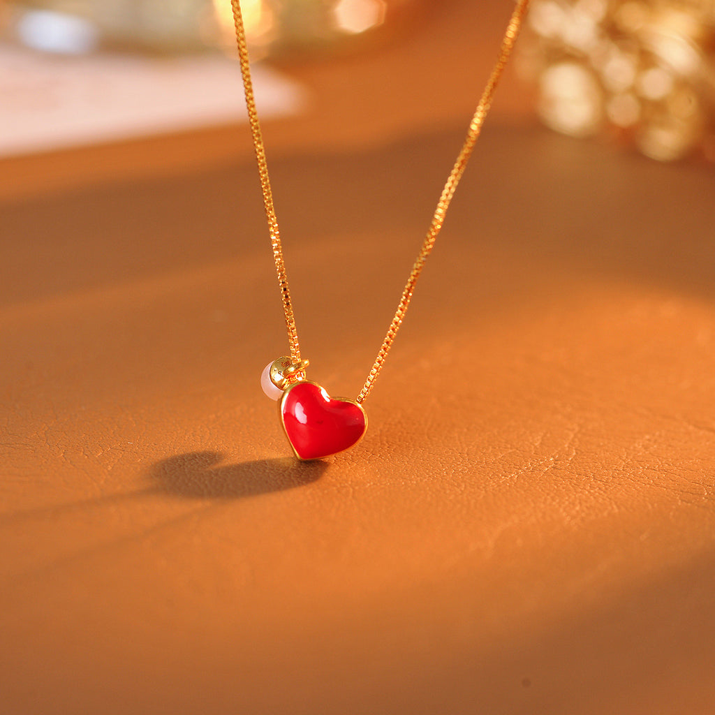 Real Gold Plated Heart Necklace Light Luxury Niche Heart Necklace One Chain Double Wear High-end Design Sense