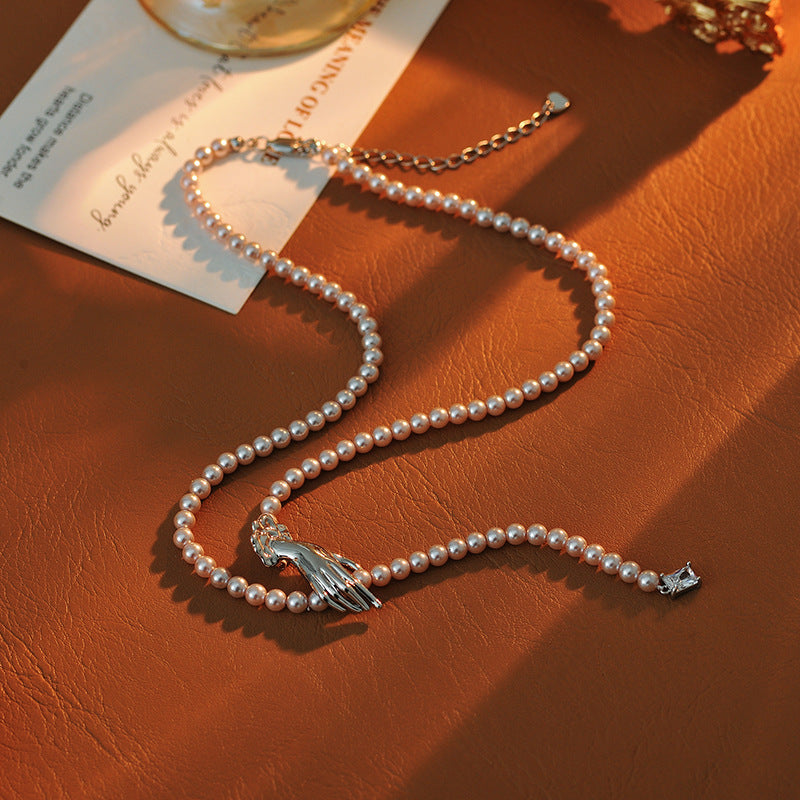 French Style Manta Rose Purple Pearl Necklace for Women, Light Luxury High-end Collarbone Chain, Starry Sky Choker, Autumn Winter New Style