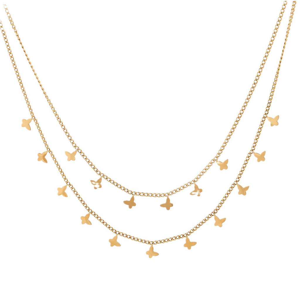 Design Sense Double Layer Butterfly Necklace 2025 New Trend High-end Titanium Steel Non-fading Versatile Collarbone Chain Necklace
