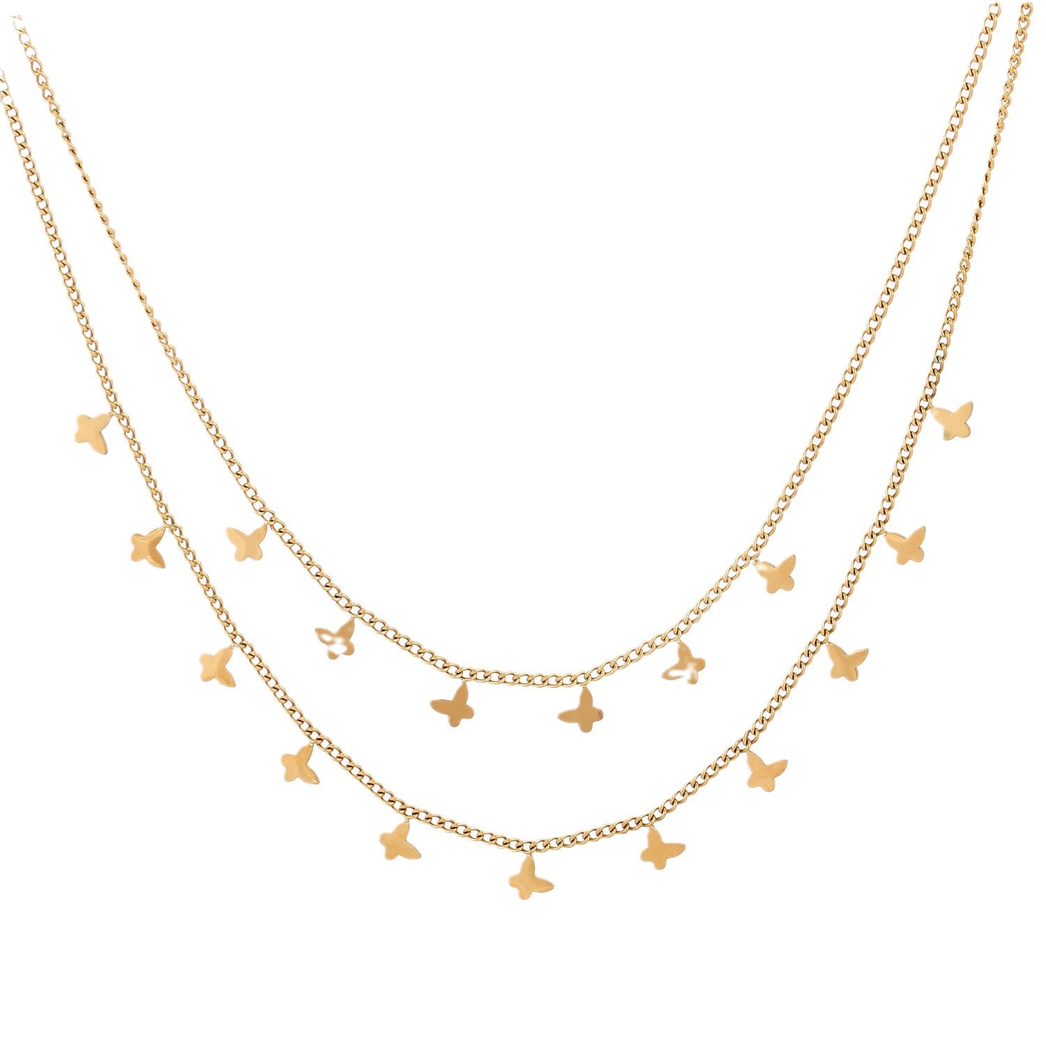 Design Sense Double Layer Butterfly Necklace 2025 New Trend High-end Titanium Steel Non-fading Versatile Collarbone Chain Necklace
