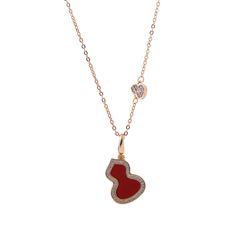 High Version Gourd Necklace for Women Rose Gold White Mother-of-Pearl Pendant Red Agate Collarbone Chain Elegant Ins Style Versatile Jewelry