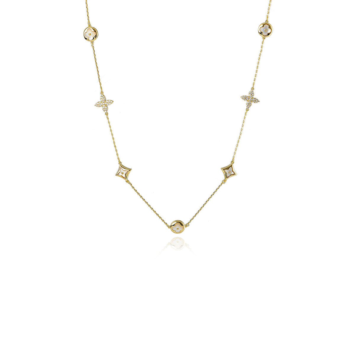 Four-leaf Clover Mother-of-Pearl Necklace Light Luxury Niche Design Star Clavicle Chain 2025 New Simple Elegant