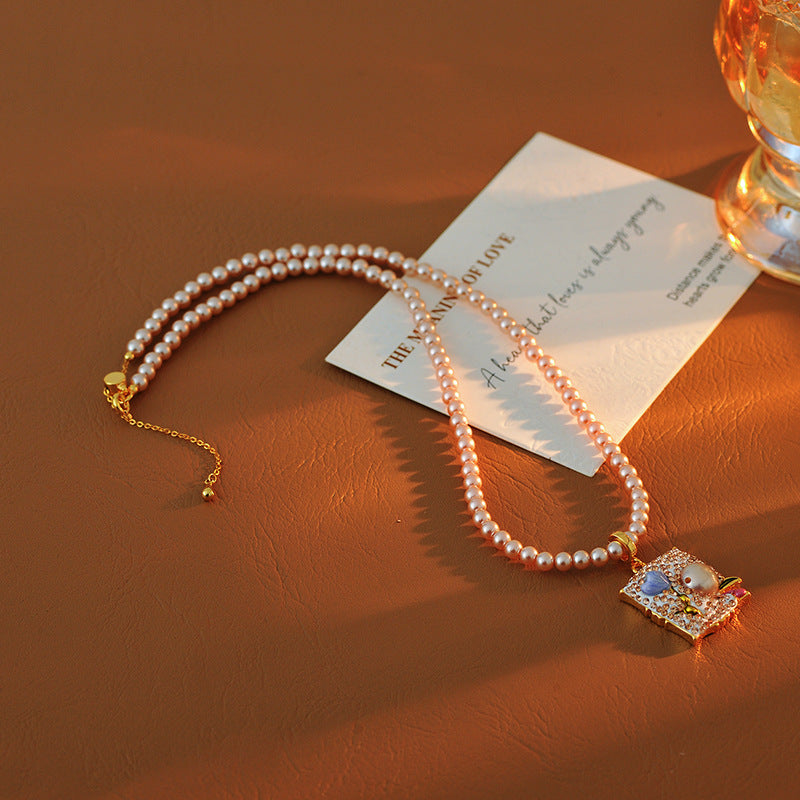 Baroque Pearl Pendant Necklace for Women New Chinese Style Clay Tulip Flower New Trendy Light Luxury Niche Collarbone Chain