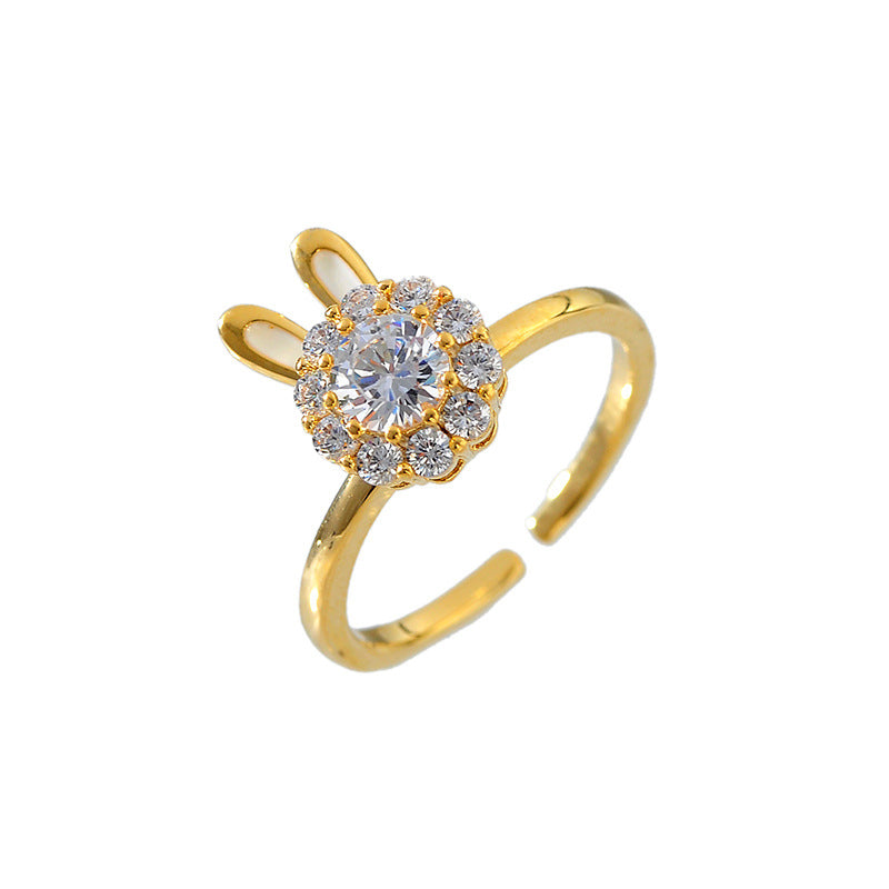 Sweet Fresh Cute Rotatable Rabbit Necklace Light Luxury Niche Super Flash Full Diamond Clavicle Chain