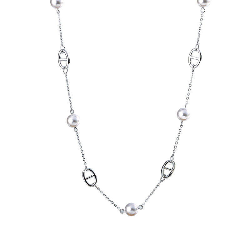 Long Pig Nose Pearl Necklace for Women New Hot-Selling Sweater Chain Light Luxury Niche Temperament Collarbone Chain Accessory