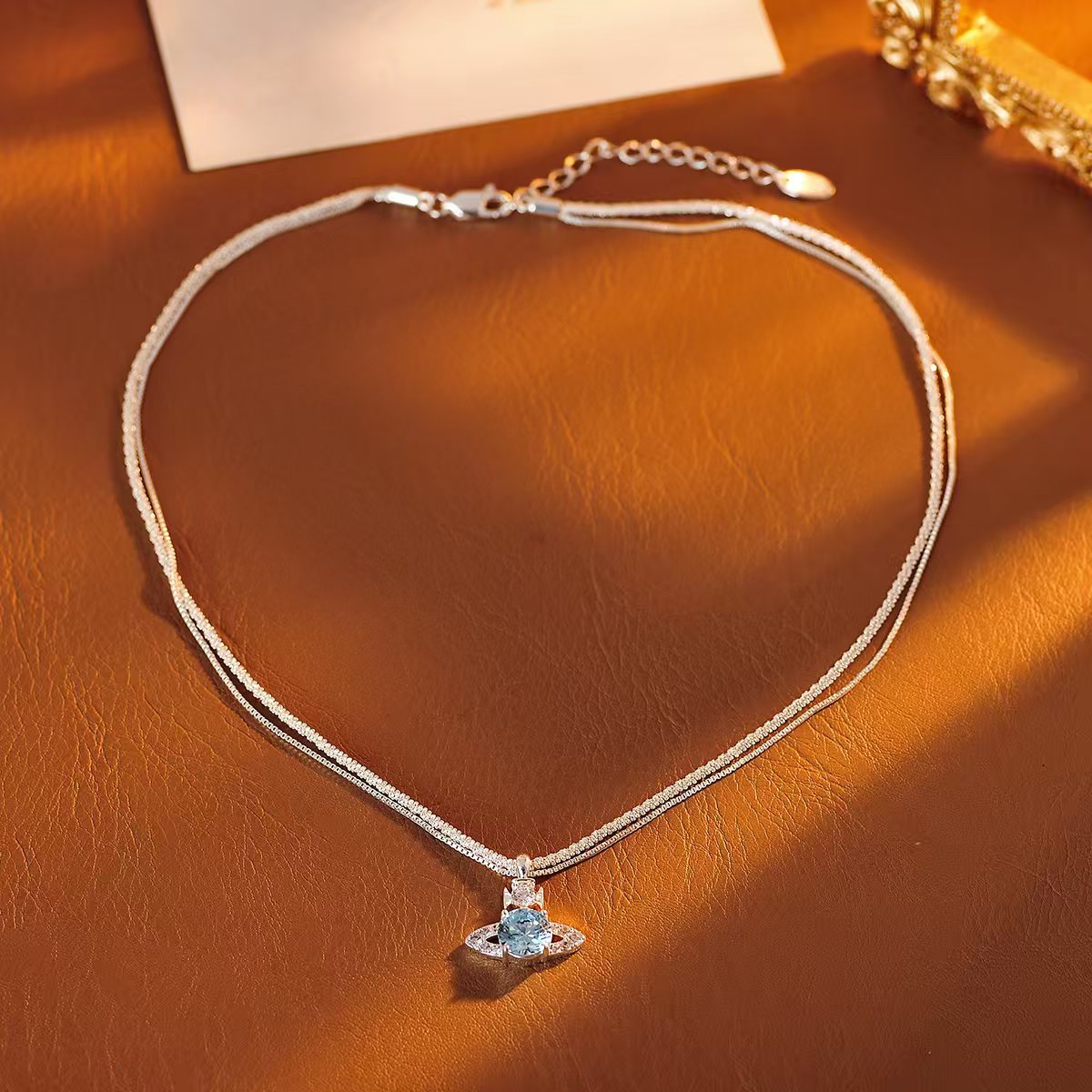 Saturn Double Layer Stacked Necklace for Women, Unique European and American INS Style, Niche Design, Light Luxury, High-End Collarbone Chain