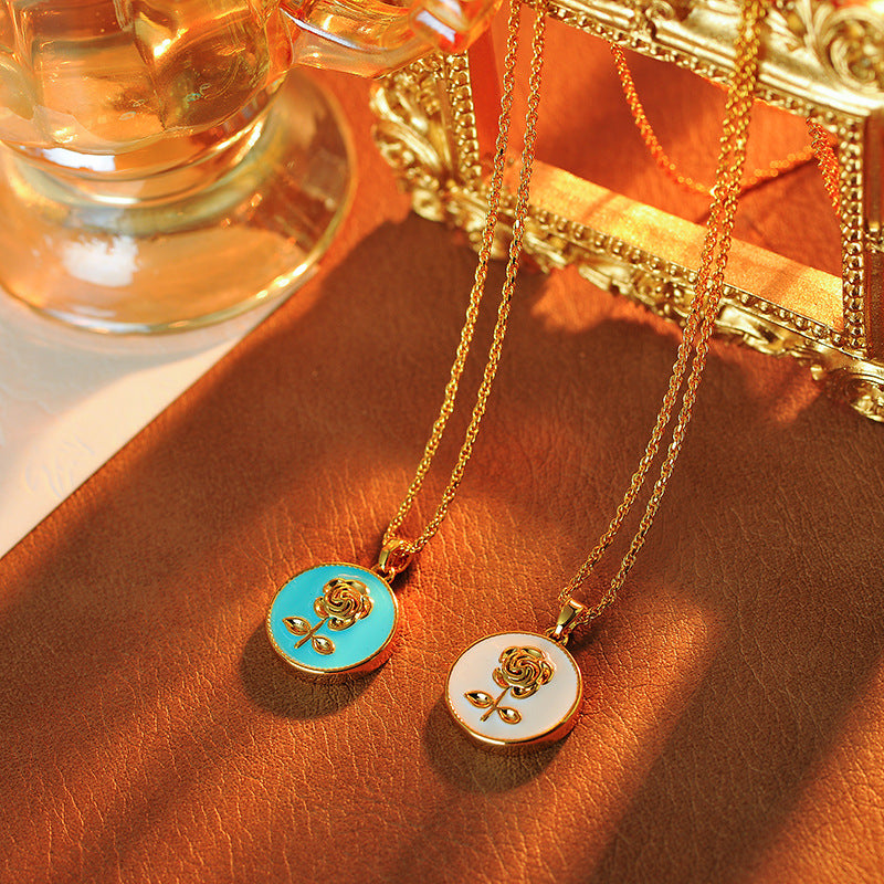 Vintage Rose Flower DIY Enamel Color Drip Oil Fashion High-end Light Luxury Versatile Exquisite High-end Personality Trendy Necklace